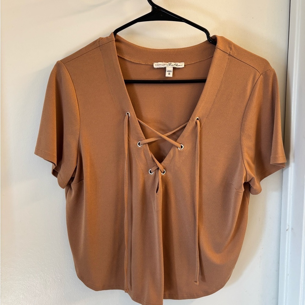 Express Brown Lace-Up Blouse